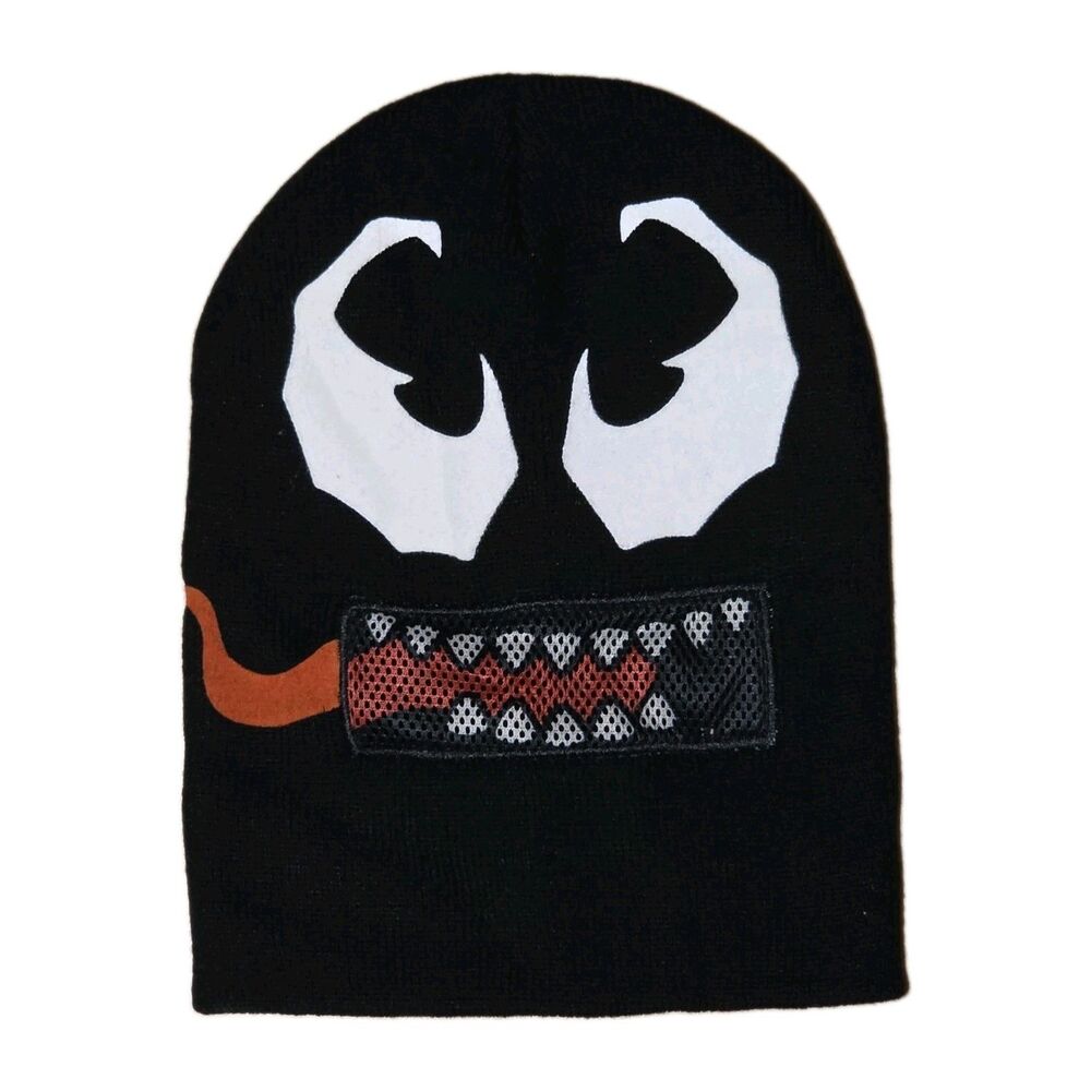 Venom Marvel Beanie Toque Youth Black Knit 100% Acrylic Roll Down Character Face